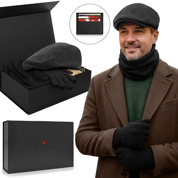 Komplet Męski KASZKIET KOMIN RĘKAWICZKI Zestaw na Prezent + Etui Pako Jeans