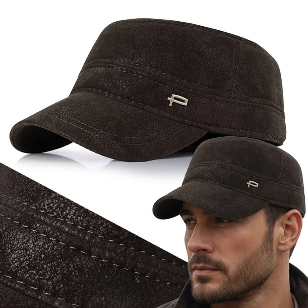 CZAPKA Zimowa z Daszkiem Patrolówka MĘSKA Ocieplana BRĄZOWA Pako Jeans