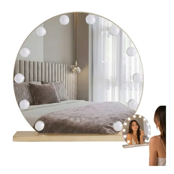 Lustro Podświetlane do Makijażu Led Złote Hollywood R Okrągłe 50 cm 12W