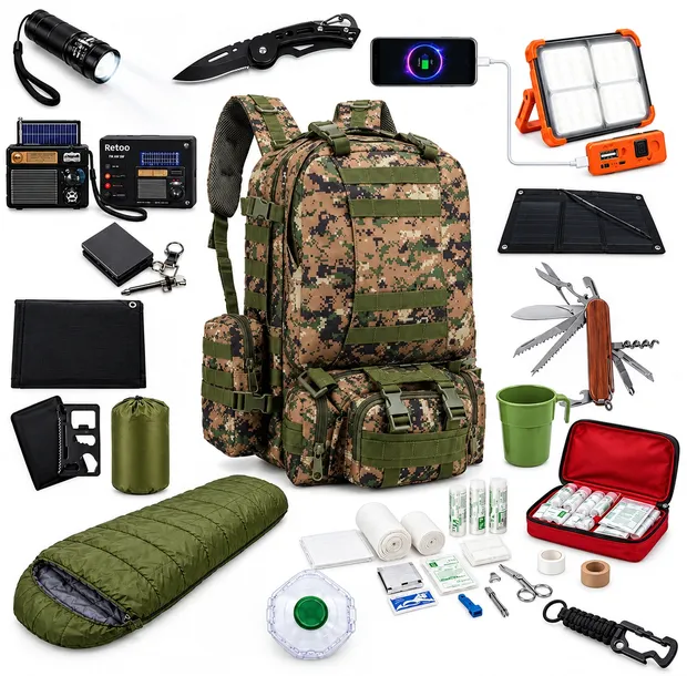 Plecak Ewakuacyjny z Powerbank 50L Z Wyposażeniem Awaryjny Wojskowy Militarny