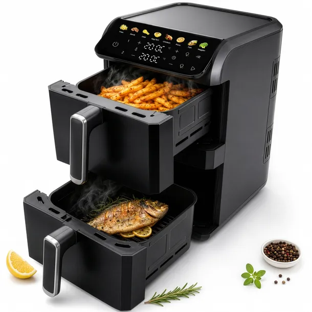 FRYTKOWNICA AIR FRYER BEZTŁUSZCZOWA DWUKOMOROWA PIONOWA 10L Frytownica