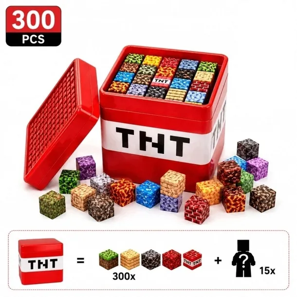 KLOCKI MAGNETYCZNE MAGNES ZESTAW 300 EL. + 15 FIGUREK + PUDEŁKO