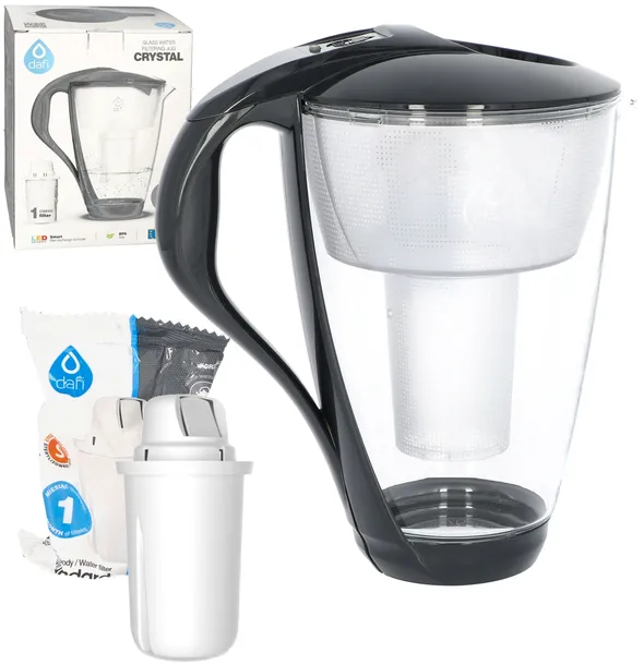 Dzbanek filtrujący szklany Dafi Crystal LED czarny 2L + 1 filtr Dafi
