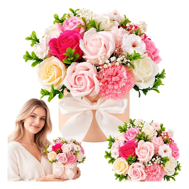 FLOWERBOX Z KWIATAMI MYDLANYMI BUKIET W PUDEŁKU OZDOBNYM RÓŻE NA PREZENT