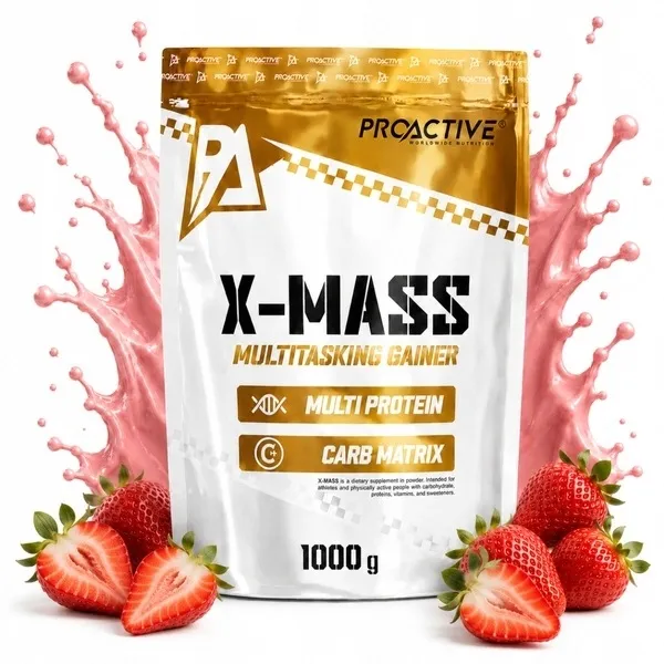 GAINER w proszku białko węglowodany ProActive X-MASS Truskawka 1000g