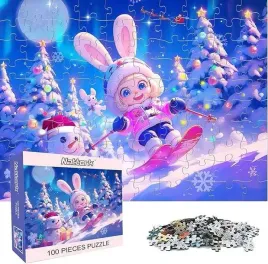 puzzle-dla-dzieci-100-elementow-temat-swiateczny-dziewczynka-na-nartach