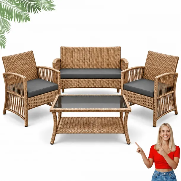ZESTAW MEBLI OGRODOWYCH NM-02 MTG MEBLE OGRODOWE TECHNORATTAN NATURALNY