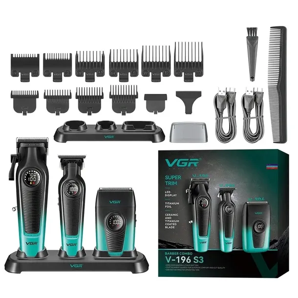 Maszynka do Strzyżenia VGR V-196 S3 Trymer Golarka 3w1 LED USB Barber Combo