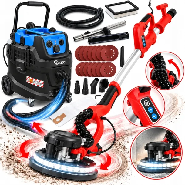 ZESTAW SZLIFIERKA DO GIPSU ŻYRAFA 750W 225MM + ODKURZACZ Z OTRZĄSEM 1600W