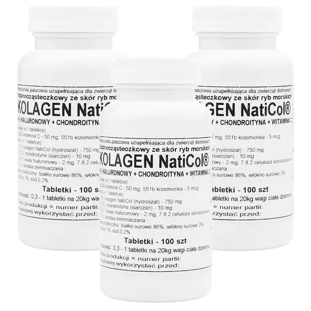 3x Podkowa Kolagen NatiCol + Kwas Hialuronowy, Chondroityna + Wit C 100 tab