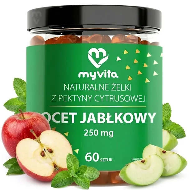 MyVita Ocet jabłkowy Żelki naturalne 60 sztuk Pektyna Vinegar Prebiotyk