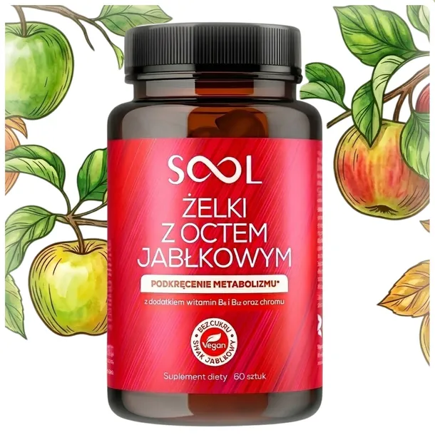 OCET JABŁKOWY SOOL Żelki 60 sztuk Witamina B12 B6 Probiotyk METABOLIZM