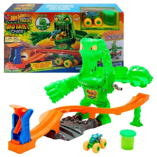 HOT WHEELS MONSTER TRUCKS MUTANT CHAOS STARCIE Z POTWOREM ZESTAW DLA DZIECI