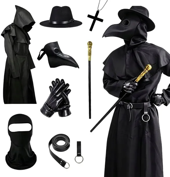 KOSTIUM LEKARZ PLAGI DOROSŁY 8 EL MASKA PELERYNA HALLOWEEN COSPLAY
