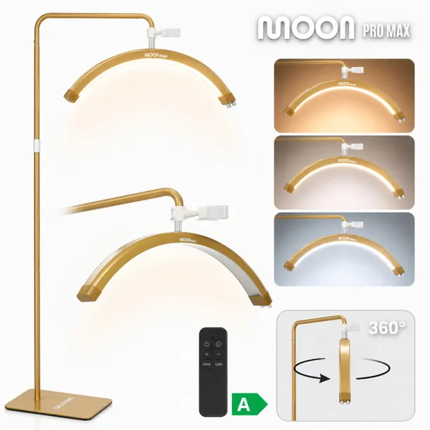 Lampa LED Kosmetyczna MOON Łuk 54W Do Rzęs Stojąca Złota 180 cm