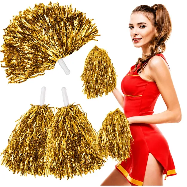 POMPONY CHEERLEADERKI DO TAŃCA POMPON KOSTIUM CZIRLIDERKI 2 szt ZŁOTE