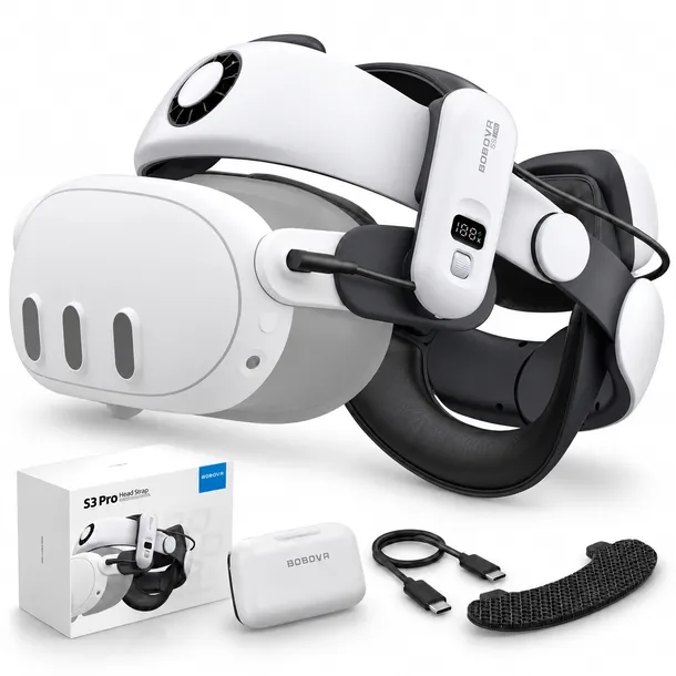 BoboVR S3 Pro do Meta Quest 3 + Bateria zewnętrzna B100 Biało-czarny