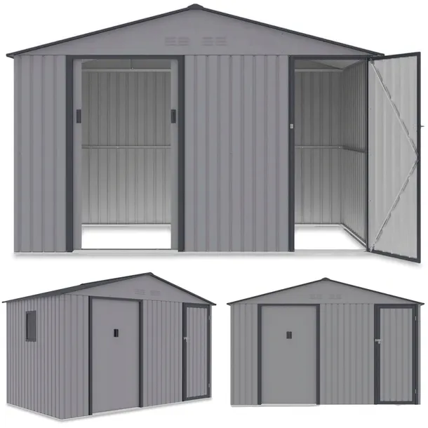 Domek ogrodowy metalowy Falcon Light Grey - 340x194 cm, wys. 220 cm