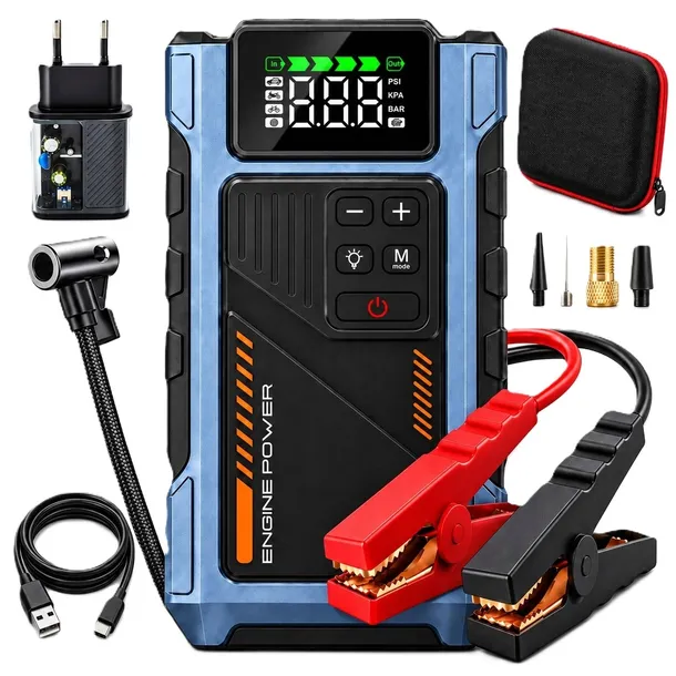 BOOSTER ROZRUCHOWY JUMP STARTER POWERBANK ROZRUCH 6000A Z KOMPRESOREM 10BAR