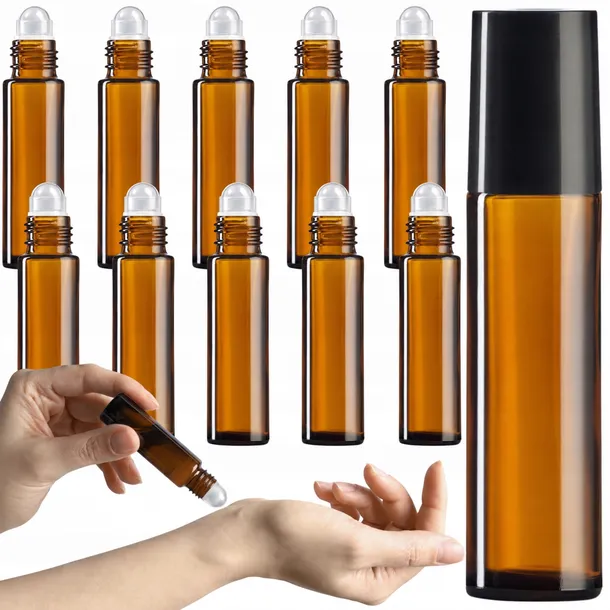BUTELKA SZKLANA ROLL-ON SZKLANA BRĄZOWA Z NAKRETKĄ ATOMIZER 10 SZTUK 10 ML