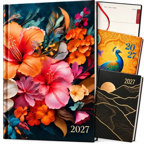 KALENDARZ KSIĄŻKOWY A5 TYGODNIOWY 2027 PLANER NOTES KOLOROWA OKŁADKA KWIAT