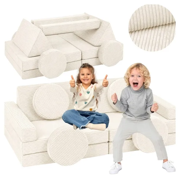 SOFA MODUŁOWA DLA DZIECI PIANKOWA KLOCKI BEŻOWY SZTRUKS POLSKA