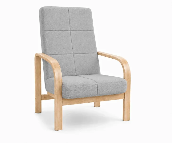 Fotel Nordic Comfort wypoczynkowy salon drewno sonoma materia szary M24