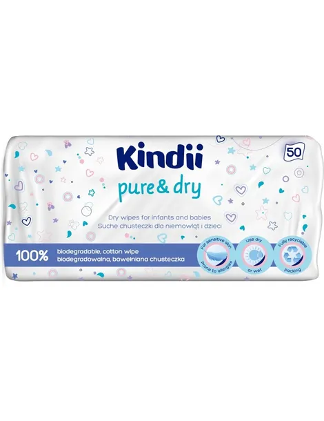 KINDII CHUSTECZKI SUCHE biodegradowalne w opakowaniu 50 szt