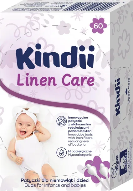 Kindii Linen Care delikatne Patyczki higieniczne dla niemowląt i dzieci 60s
