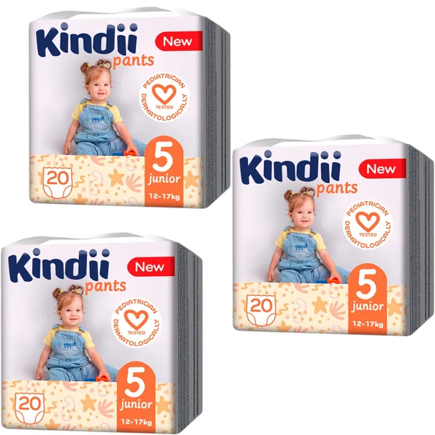 Kindii Pieluchomajtki chłonne junior rozmiar 5 (12-17 kg) 20 sztuk x 3