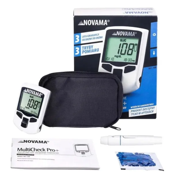 NOVAMA Glukometr MULTICHECK PRO+ CHOLESTEROL KWAS MOCZOWY GLUKOZA CUKIER