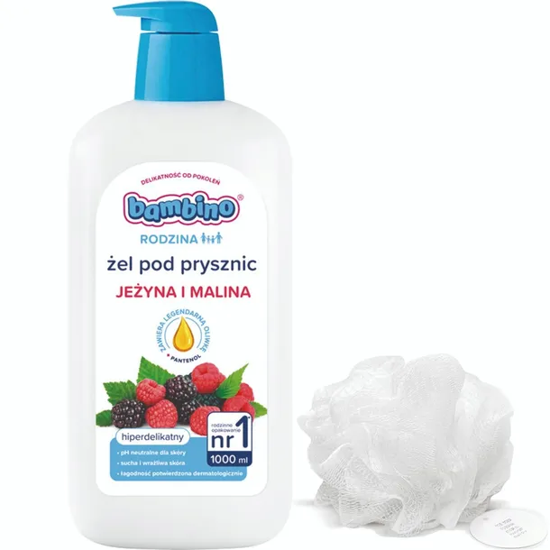 BAMBINO Rodzina Żel pod prysznic o zapachu jeżyn i malin, 1000 ml + myjka