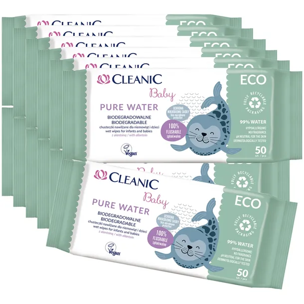 12 x Cleanic Baby ECO Pure Water Chusteczki nawilżane 50 sztuk