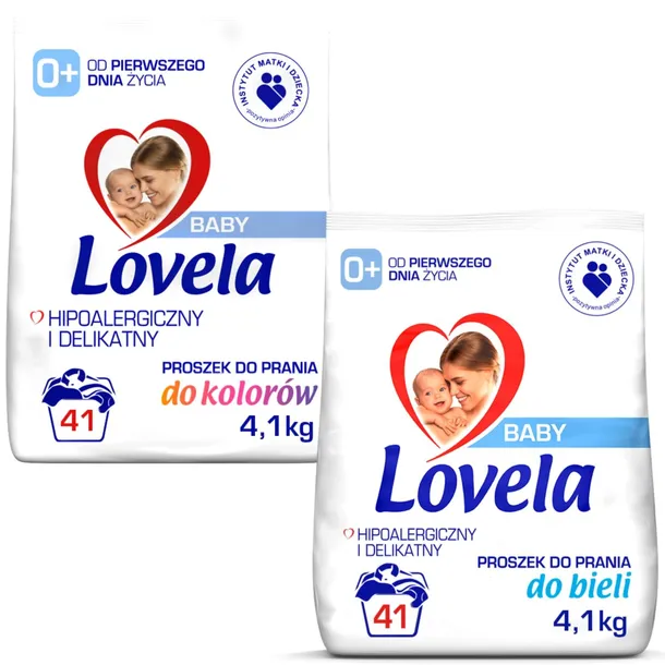 Lovela Zestaw Baby Hipoalergiczny Proszek Do Prania Kolorów i Bieli 2x4.1kg