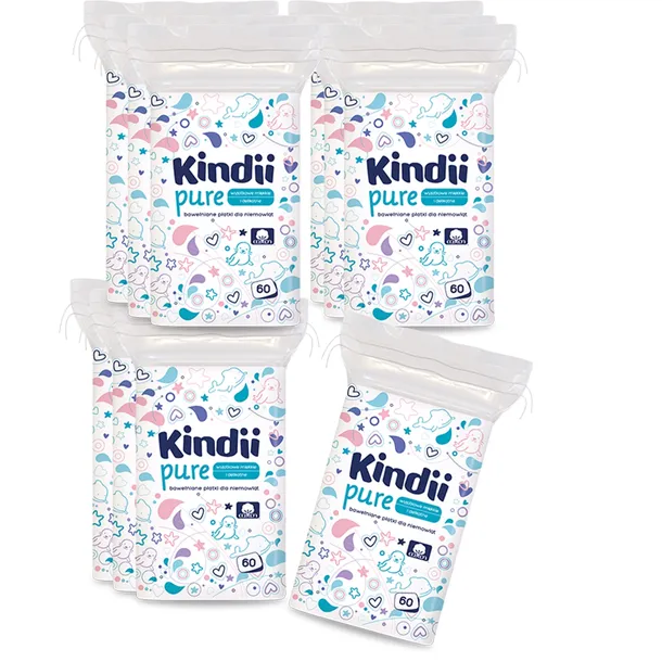10 x CLEANIC KINDII PŁATKI KOSMETYCZNE DLA NIEMOWLĄT 60 SZT