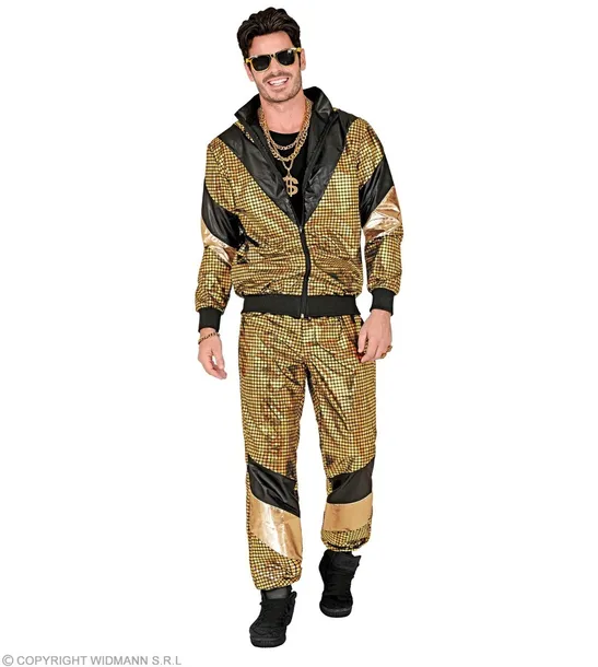 Strój Dres Złoty Kostium Disco Lata 80 90 Ortalion Odblaskowy L