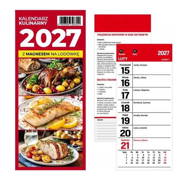 Kalendarz PIONOWY 2027 Kulinarny z Magnesem na lodówkę NOTAMI