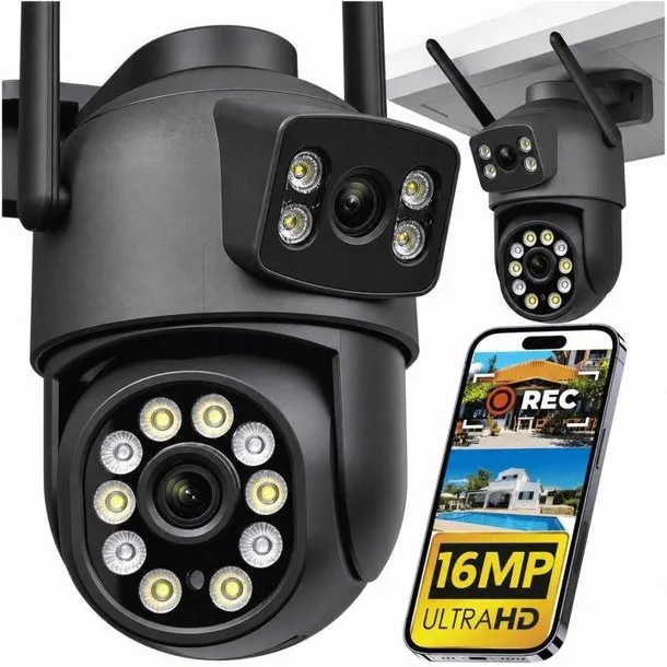 PODWÓJNA KAMERA ZEWNĘTRZNA OBROTOWA IP WiFi DO MONITORINGU HD ZOOM DETEKCJA