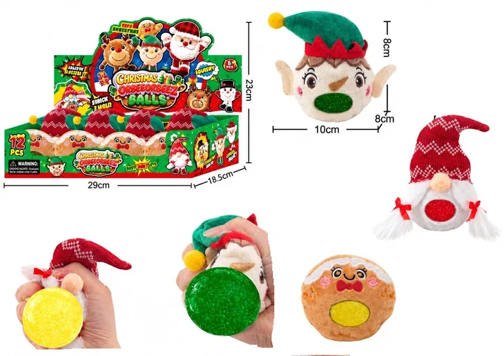 GNIOTEK ANTYSTRESOWY ŚWIĄTECZNY PLUSZOWY SQUISHY KULKA 10 CM 3+