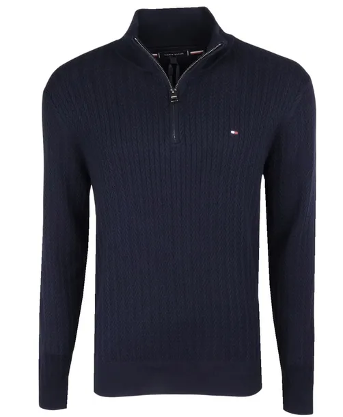 TOMMY HILFIGER sweter męski, częściowo rozpinany, granatowy, M