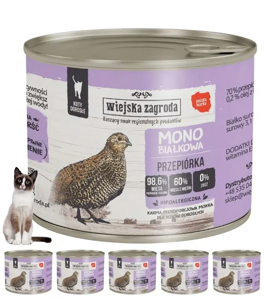 Wiejska Zagroda Przepiórka monobiałkowa karma mokra dla kota 6x 200g