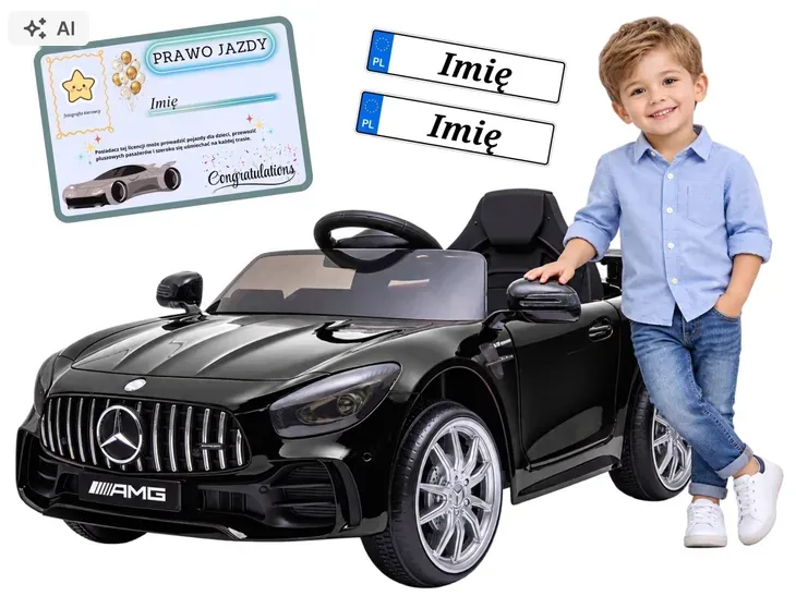 Auto na akumulator pilot skóra EVA samochód dzieci Mercedes AMG GTR czarny