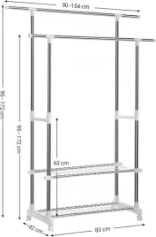 songmics-wieszak-na-ubrania-z-2-polkami-na-buty-regulowany-95-172-cm