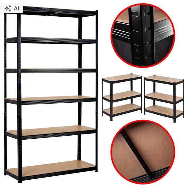 Metalowy Regał Magazynowy Do Garażu Biura 220x90x40 Czarny 6 Półek 1050kg