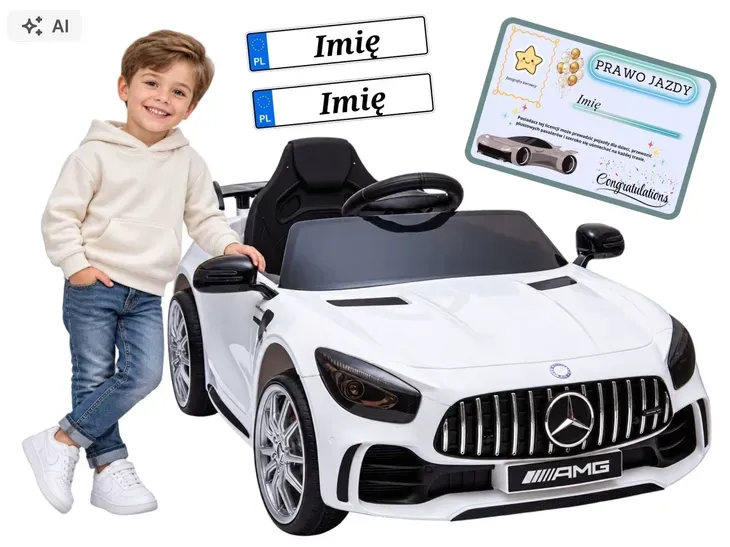 Auto Mercedes AMG GTR dla dzieci Pilot 2.4G skóra akumulator LED koła EVA