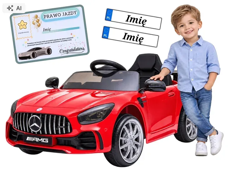 Auto Mercedes AMG GTR dla dzieci Pilot 2.4G skóra akumulator LED koła EVA