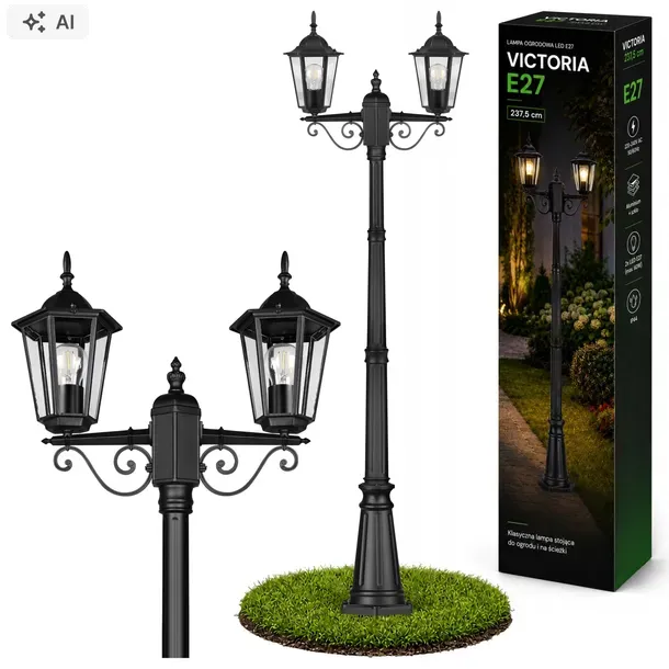 Lampa LED Ogrodowa 227cm stojąca zewnętrzna lampion 2x E27 słupek SŁUP