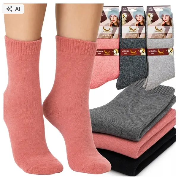 3x Skarpety damskie Zimowe Wełniane Angora CIEPŁE SKARPETKI NA ZIMĘ 39-42