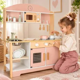 kuchnia-dla-dzieci-drewniana-mdf-modern-classic-akcesoria-82cm-rozowa