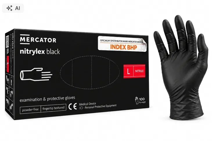Rękawice RĘKAWICZKI nitrylowe CZARNE MERCATOR 100 szt NITRYLEX BLACK mocne